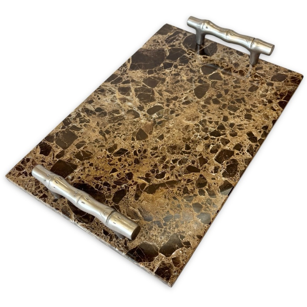 Atticus Brown Marble Serving Tray Charcuterie Cheese Board Bamboo Handles